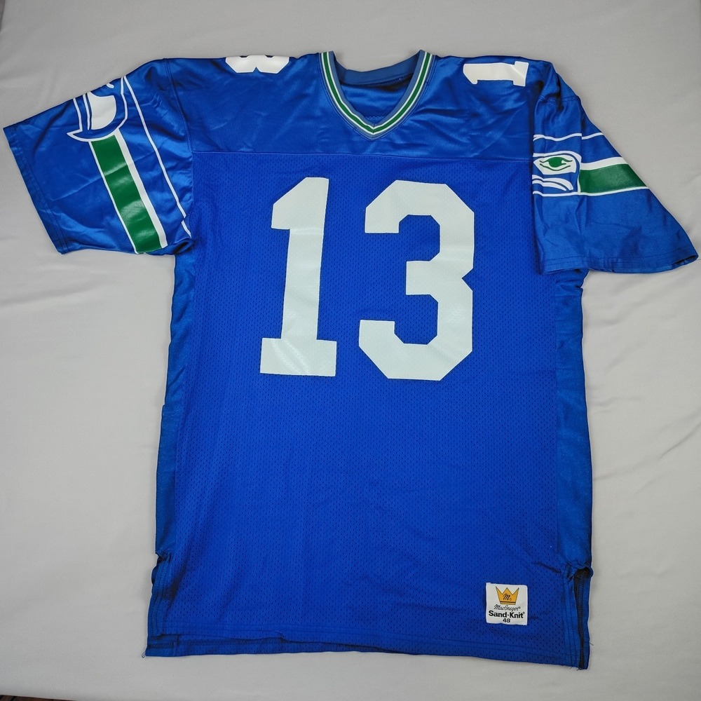 Vtg Seattle Seahawks Jersey Mens 48 (XL ) Blue Mesh #13 NFL Sand-Knit 80s